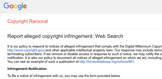 google's copyright removal request