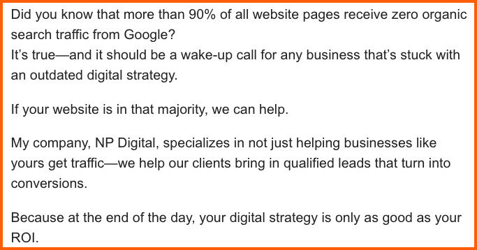 neil patel email about ROI